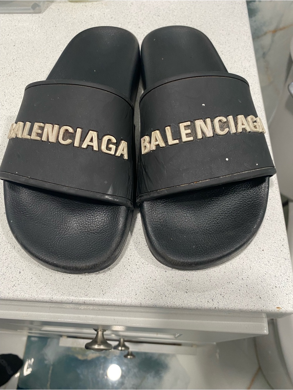 Balenciaga Kids Black Slides with Raised Ivory Logo